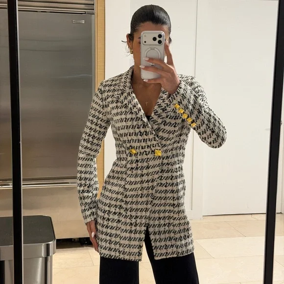 Fashion Nova Black and White Houndstooth Blazer - Picture 1 of 7